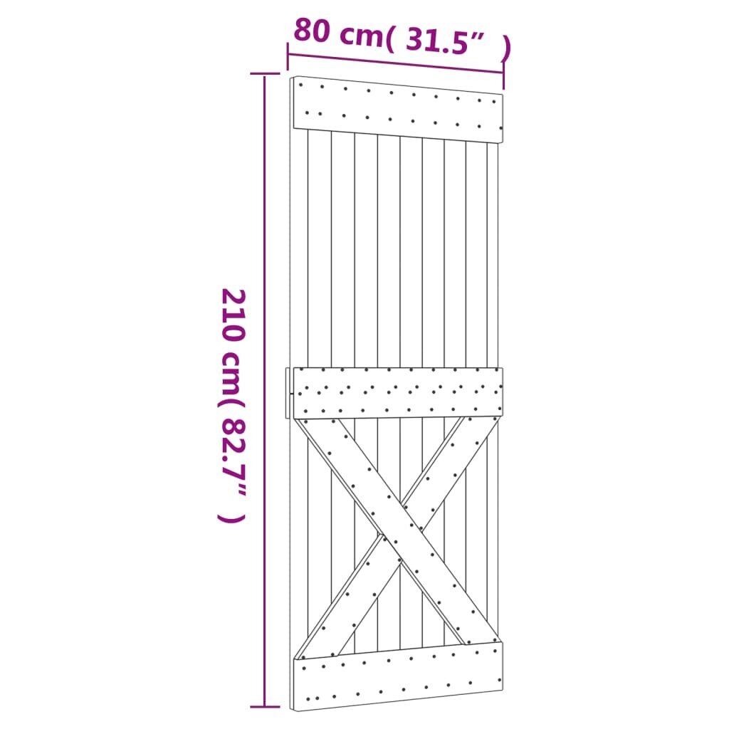 vidaXL liuguks tarvikutega 80 x 210 cm, männipuit цена и информация | Siseuksed | kaup24.ee