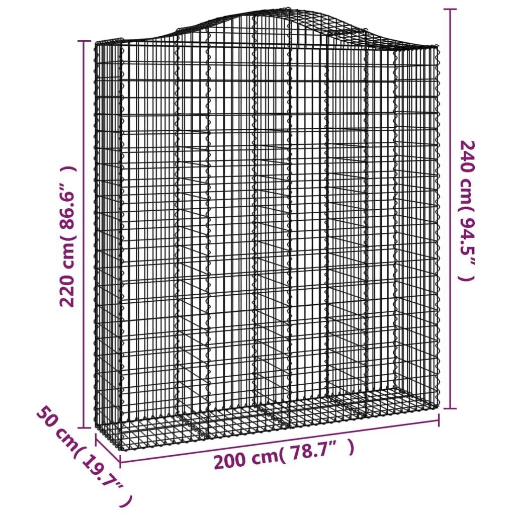 vidaXL kaarekujuline gabioonkorv, 200x50x220/240 cm, tsingitud raud цена и информация | Aiad ja tarvikud | kaup24.ee