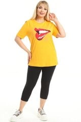 Желтая женская футболка с короткими рукавами R145-GE-46 цена и информация | Женские блузки, рубашки | kaup24.ee