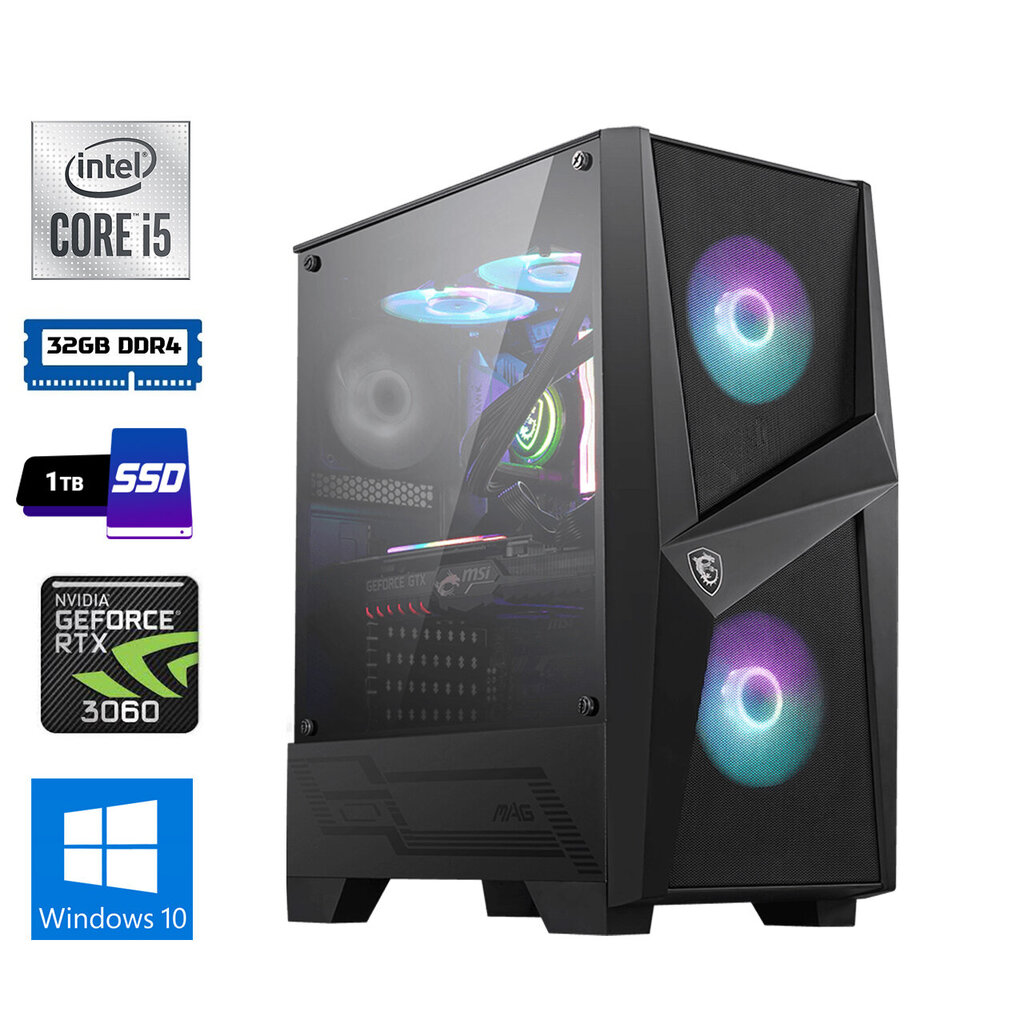 Moonpoint Gaming i5-11400 32GB 1TB SSD RTX3060 WIN10Pro hind ja info | Lauaarvutid | kaup24.ee