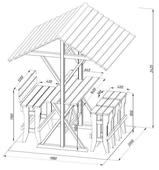 Aiamööbel katusealusega süvaimmutatud puidust цена и информация | Aialauad | kaup24.ee