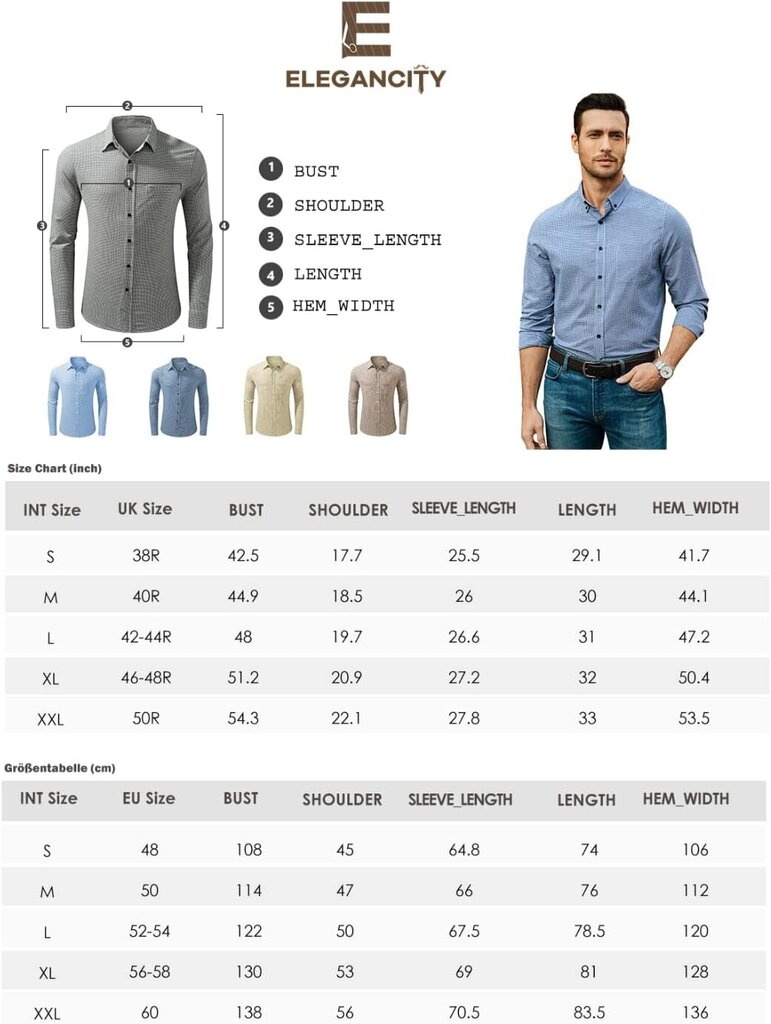Elegancity meeste kleit-särk, ruuduline, pikkade varrukatega, sinine hind ja info | Meeste särgid ja triiksärgid | kaup24.ee