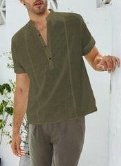 Летняя мужская рубашка Elegancity, короткий рукав, хлопковая, цвета хаки цена и информация | Мужские рубашки | kaup24.ee