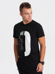 Мужская хлопковая футболка с принтом — черная v3 om-tspt-0166 124251-7 цена и информация | Мужские футболки | kaup24.ee