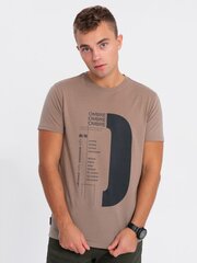 мужская футболка из хлопка с принтом - светло-коричневая v2 om-tspt-0166 124250-7 цена и информация | Meeste T-särgid | kaup24.ee