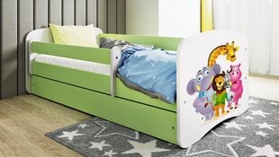 Łóżko babydreams zielone zoo z szufladą materac 140/70 цена и информация | Детские кровати | kaup24.ee