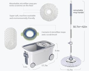 360 kraadi pöörleva põrandapuhastussüsteemiga mopp цена и информация | Принадлежности для уборки | kaup24.ee