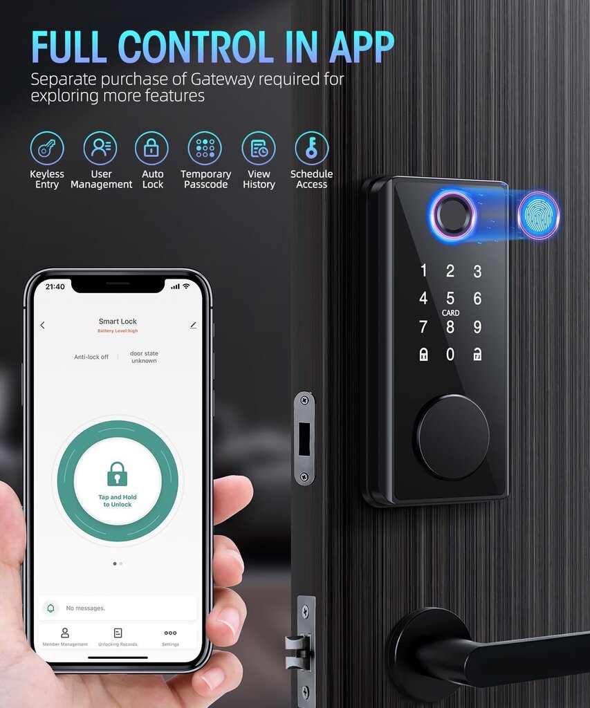 SMART sõrmejälje ja parooliga lukk + APP juhtimine hind ja info | Lukud | kaup24.ee