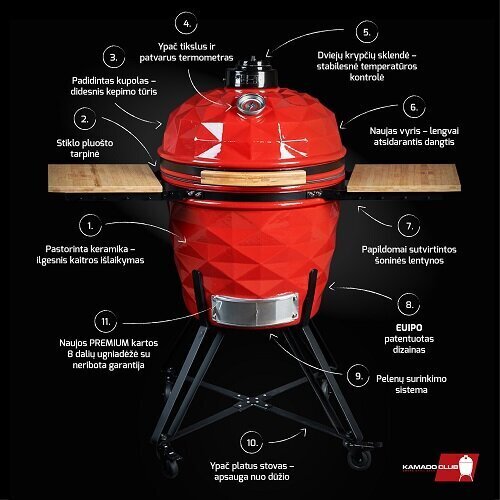 Keraamiline grill KamadoClub Pro Premium, punane hind ja info | Grillid | kaup24.ee