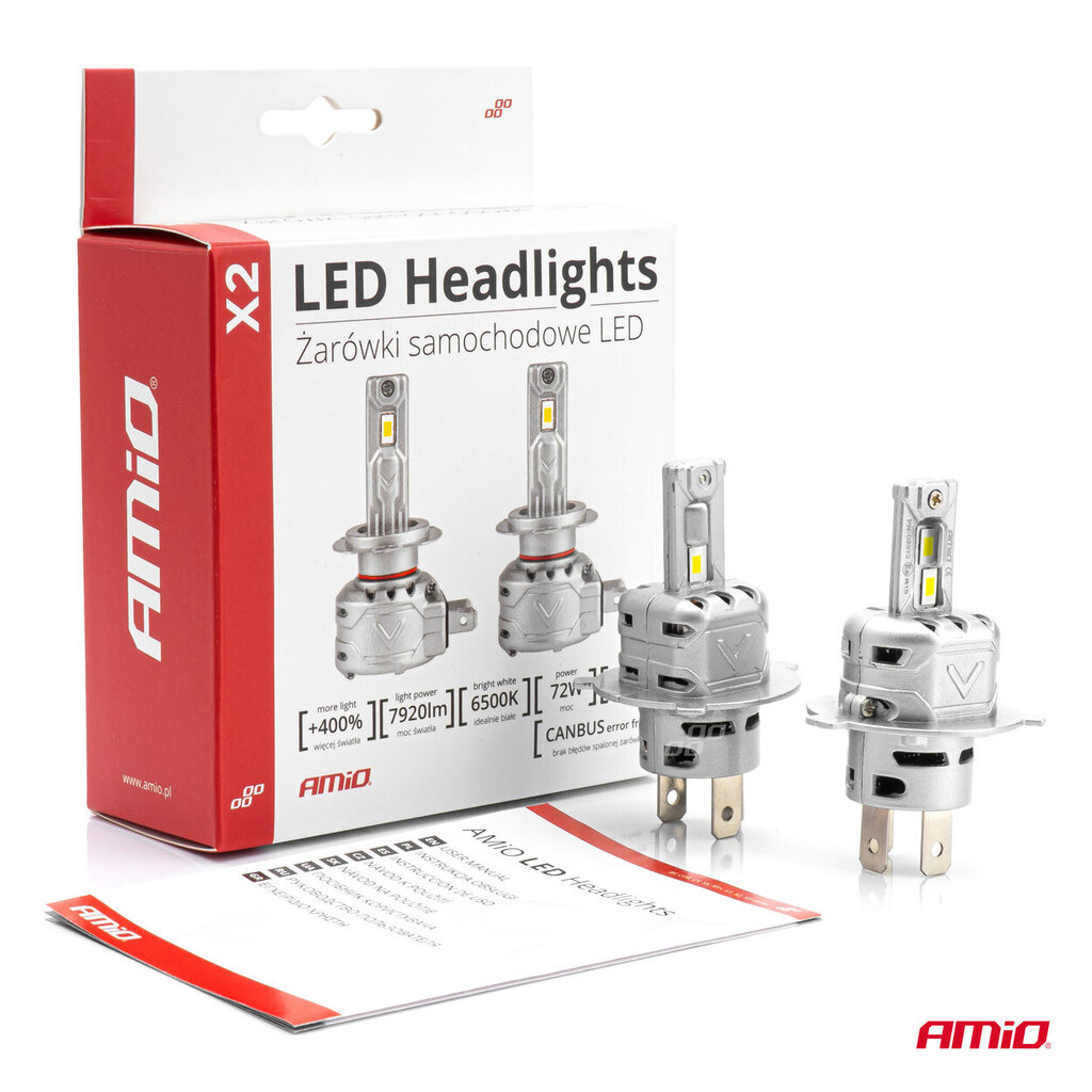 LED esitule pirnid H4 72W X2 Series Canbus MINI AMiO 02972 hind ja info | Autopirnid | kaup24.ee