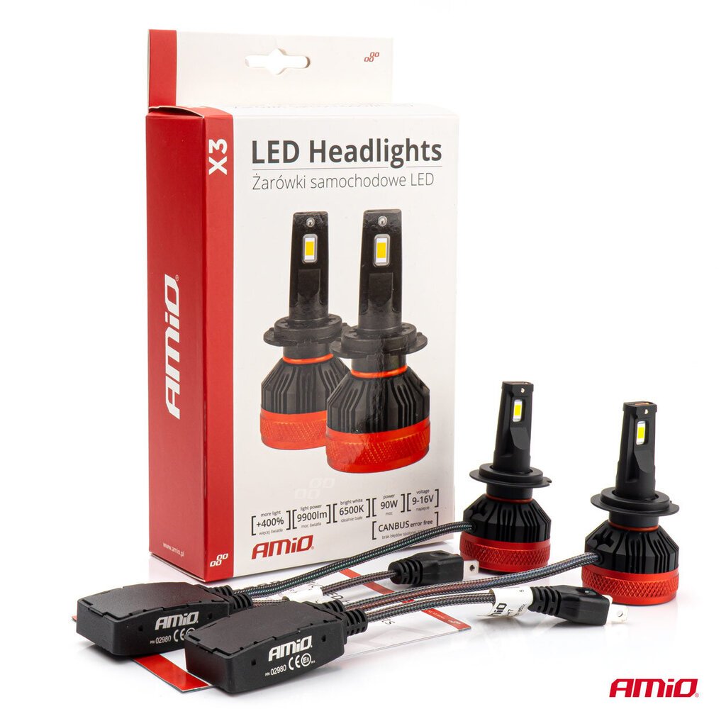 LED esitule pirnid H7 90W X3 Series Canbus Amio 02980 hind ja info | Autopirnid | kaup24.ee