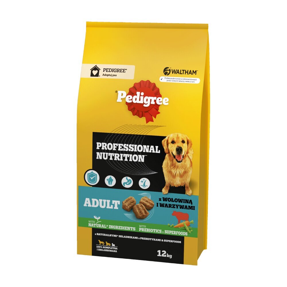 Pedigree Adult Professional Nutrition suurt ja keskmist tõugu koertele koos veiseliha ja köögiviljadega, 12 kg цена и информация | Kuivtoit koertele | kaup24.ee