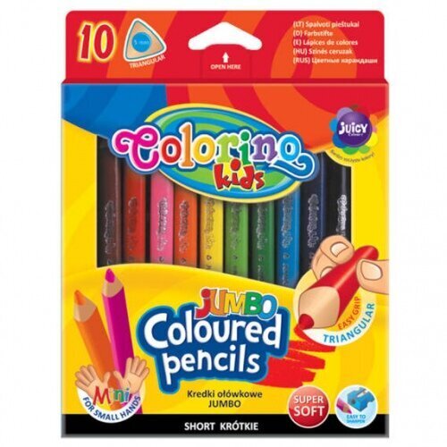 Colorino Kids JUMBO kolmnurksed värvilised pliiatsid 8,9 cm 10 värvi hind ja info | Kunstitarbed, voolimise tarvikud | kaup24.ee