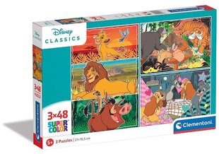 Pusle Clementoni 3x48 tk Superkolor Disney loomad 25285 hind ja info | Pusled | kaup24.ee