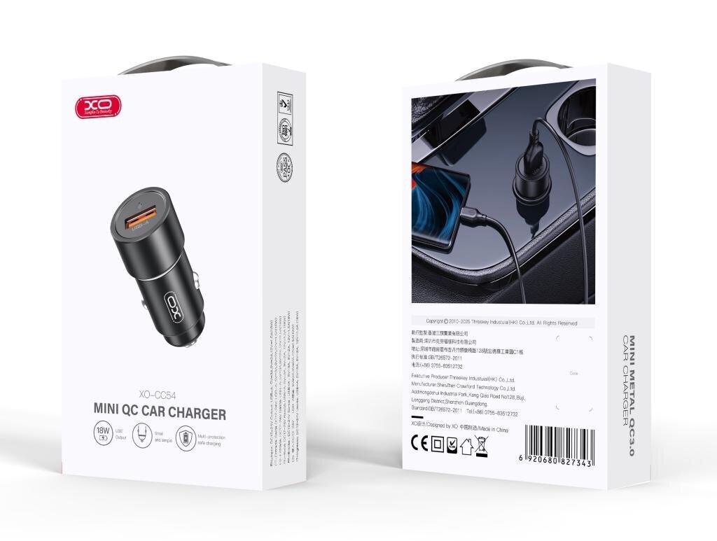 XO car charger CC54 18W 1x USB black hind ja info | Mobiiltelefonide laadijad | kaup24.ee