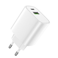 Forever wall charger 1xUSB QC 3.0 + 1xUSB-C PD 20W LS-04 white hind ja info | Mobiiltelefonide laadijad | kaup24.ee