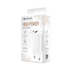 Forever wall charger 1xUSB QC 3.0 + 1xUSB-C PD 20W LS-04 white hind ja info | Mobiiltelefonide laadijad | kaup24.ee