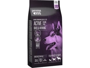 PrimaDog GrainFree täistoit aktiivsetele täiskasvanud koertele pardi-heeringa, 20kg hind ja info | Kuivtoit koertele | kaup24.ee