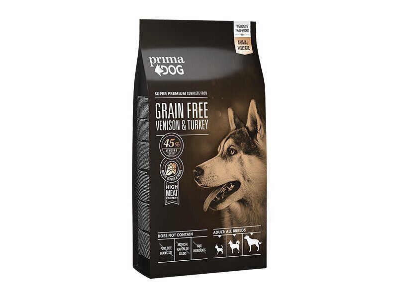 PrimaDog Grain Free täistoit hirveliha-kalkuni kõikidele täiskasvanud koertele, 20kg hind ja info | Kuivtoit koertele | kaup24.ee