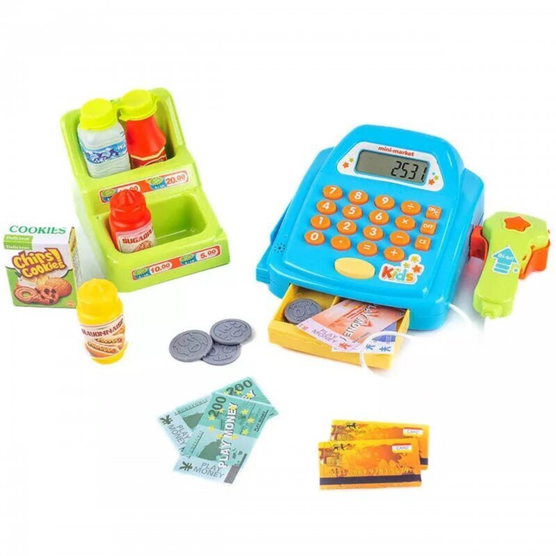 Mängukassaaparaat koos riiuli ja tarvikutega Woopie hind ja info | Tüdrukute mänguasjad | kaup24.ee