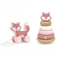 деревянная пирамидка и набор игрушек - лиса, розовый цена и информация | Игрушки для малышей | kaup24.ee