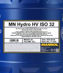 Гидравлическое масло Mannol Hydro HV ISO 32 2201,  20 л цена и информация | Моторные масла | kaup24.ee