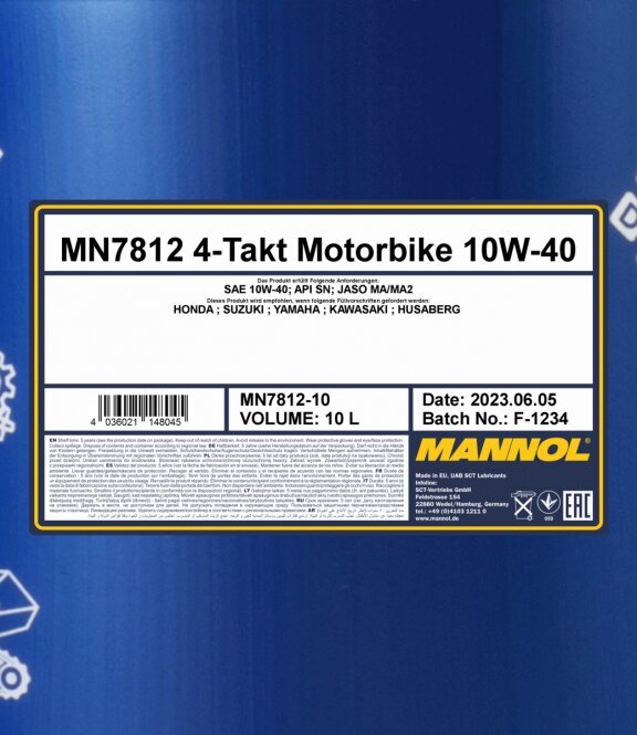 Mootoriõli Mannol 7812 Motorbike 4-Takt 10W-40, 10 l цена и информация | Mootorrataste mootoriõlid | kaup24.ee