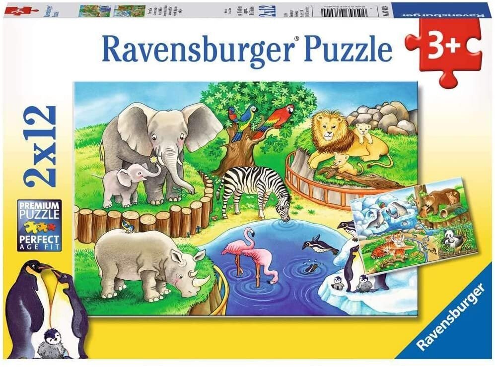 Ravensburgeri mõistatus 2x12 loomad loomaaias 07602 hind ja info | Pusled | kaup24.ee