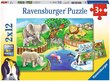 Ravensburgeri mõistatus 2x12 loomad loomaaias 07602 цена и информация | Pusled | kaup24.ee