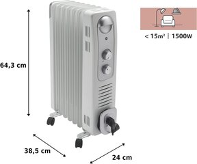 Электрический масляный радиатор EQUATION , 1500 Вт, 15 м², 3 уровня мощности, IP20 цена и информация | Обогреватели | kaup24.ee