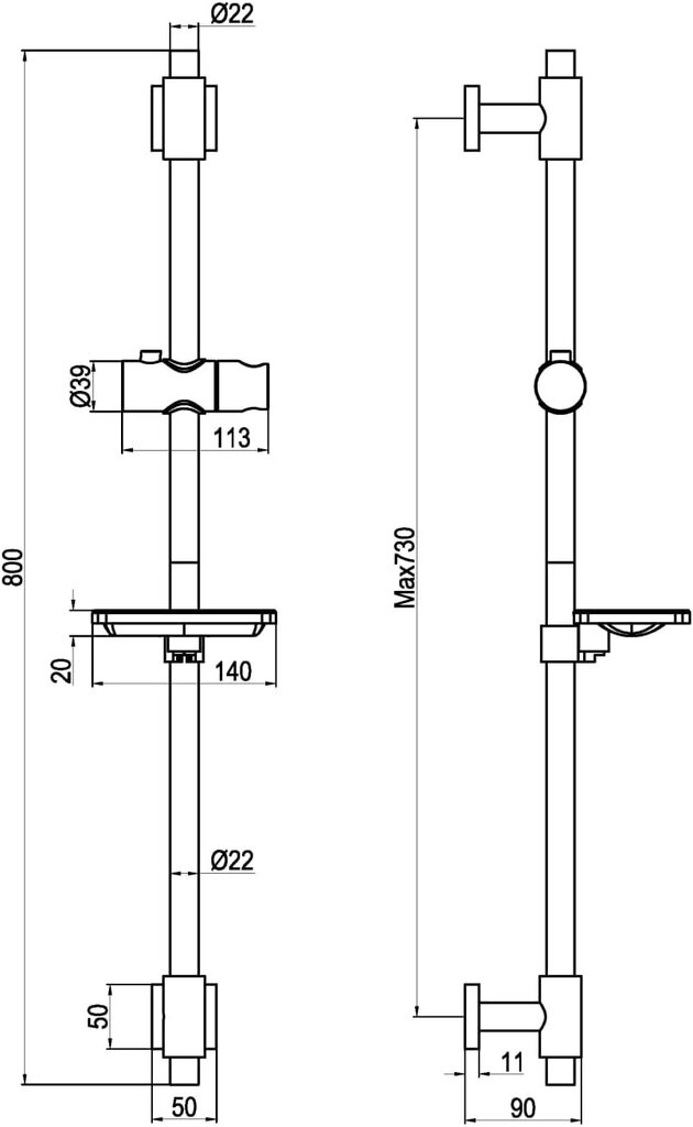 Dušihoidik Heng, 80 cm, hõbedane hind ja info | Komplektid ja dušipaneelid | kaup24.ee