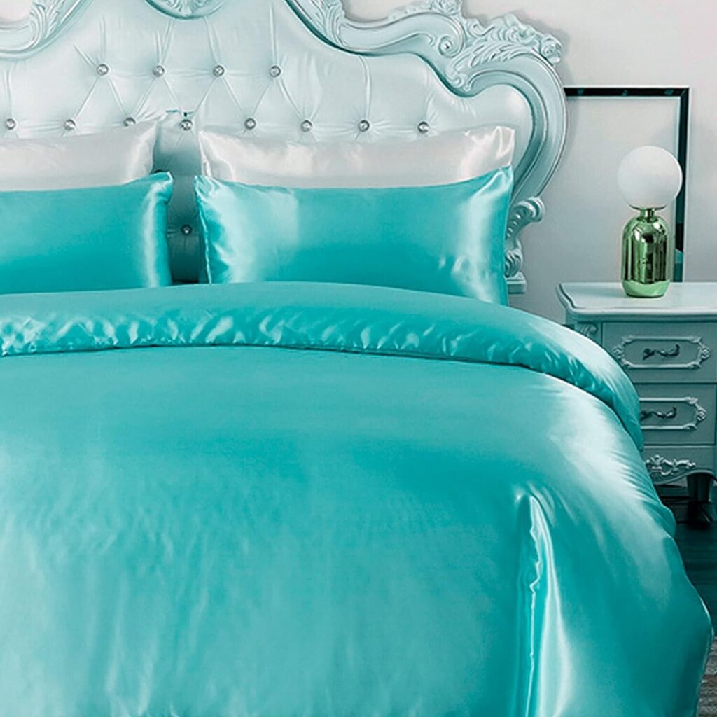 HYSENM satiinist voodipesukomplekt, tekikott 135 x 200 cm + 1 padjapüür 50 x 75 cm, sinine hind ja info | Voodipesukomplektid | kaup24.ee