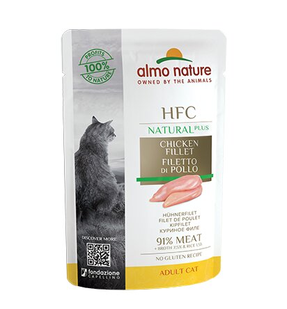 Almo Nature HFC Natural Plus, kassidele täiendtoit, kanajalgade liha 91%, 24x55g hind ja info | Konservid kassidele | kaup24.ee