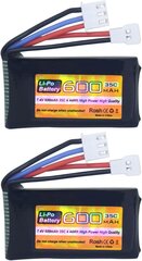 2 LiPo akupakki 7.4V 600mAh 35C 2S Molex pistikuga - ühildub FMS FCX24 RC auto veoautodega ja elektriliste ronimisautodega hind ja info | Droonid | kaup24.ee