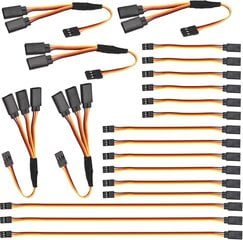 20 PCS RC Servo Extension Cable Set - удлинительный кабель JR, 3 pin male to female, 1 to 2/1 to 3 - размеры 100 мм, 150 мм, 300 мм - лучше всего подходит для RC моделей самолетов цена и информация | Дроны | kaup24.ee