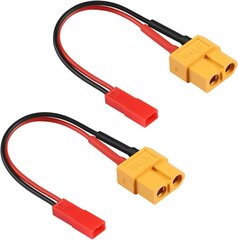 Комплект кабелей-переходников для зарядки XT60 Female to JST Male, 22AWG, для LiPo RC аккумуляторов, автомобилей, квадрокоптеров - преобразователи разъема XT60 в JST штекер, длина 10 см цена и информация | Дроны | kaup24.ee