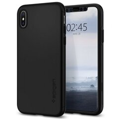 „Spigen“ Thin Fit 360 пластиковый чехол - чёрный + защитное стекло (iPhone Xs Max) цена и информация | Чехлы для телефонов | kaup24.ee