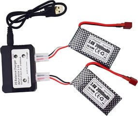 LiPo aku 7.4V 2000mAh T-pistiku ja 2in1 laadijaga, 2 tk цена и информация | Батарейки | kaup24.ee