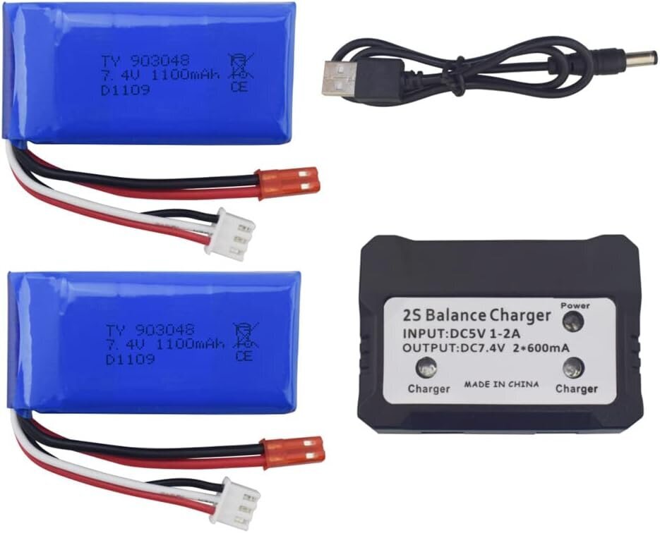 Komplekt 2 liitiumakut 7.4V 1100mAh koos laadijaga hind ja info | Patareid | kaup24.ee