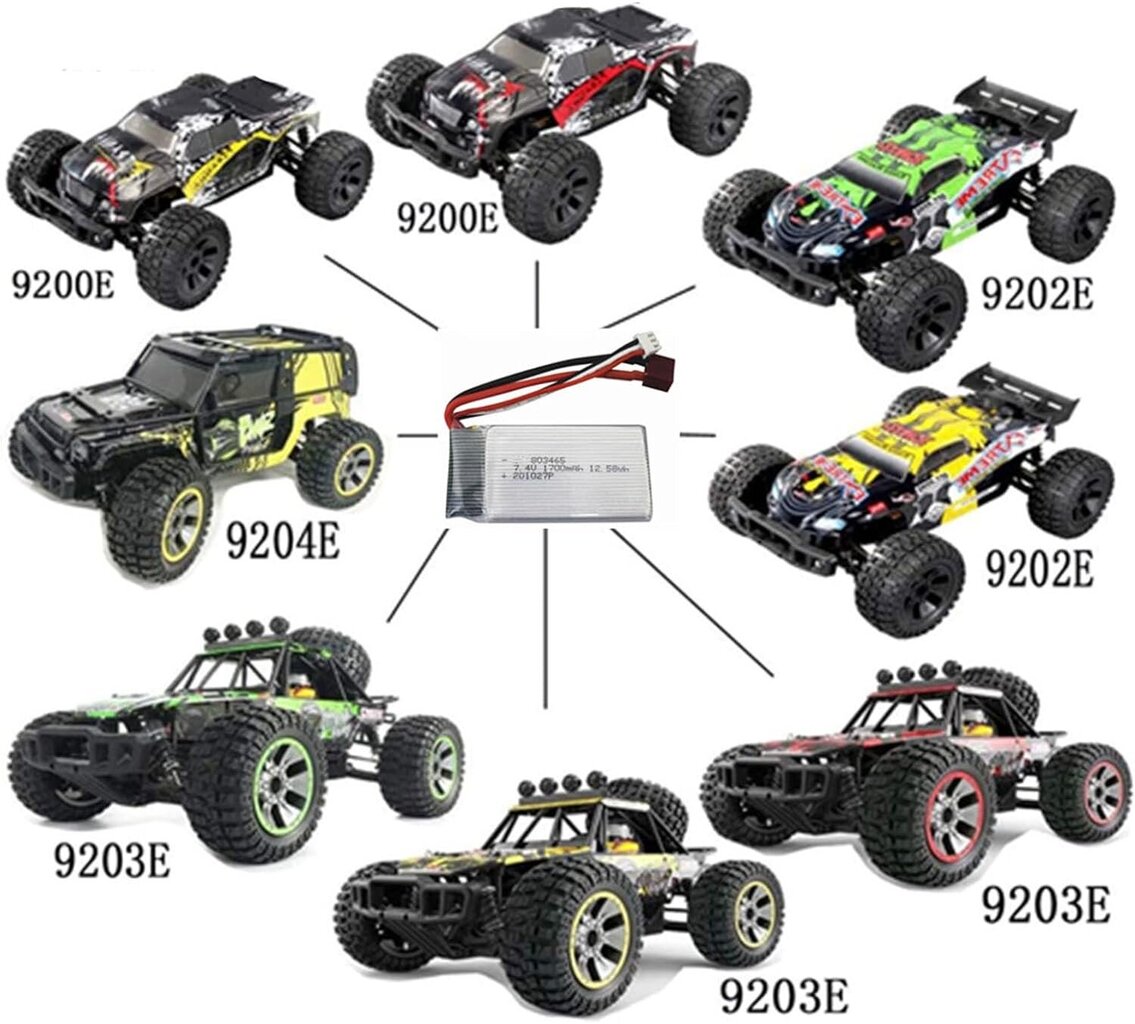 2tk 7.4V 1700mAh liitium akud, ühilduvad 4WD suure kiirusega RC auto - mudelid 9200/9200E/200E/9202E/9203E/9204E/9205E/9206E/2995/YC300 цена и информация | Patareid | kaup24.ee