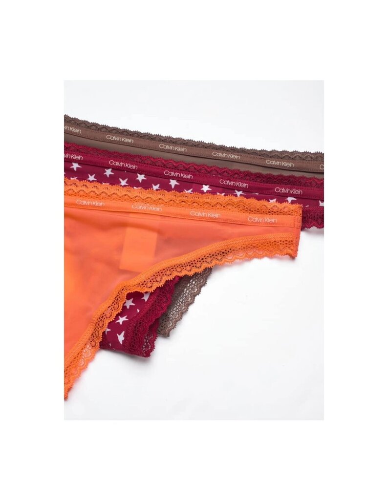 Stringid naistele Calvin Klein Thong 3 paari, tumepunane, oranž, pruun, 000QD3802E 65K, 4500442232 цена и информация | Naiste aluspüksid | kaup24.ee