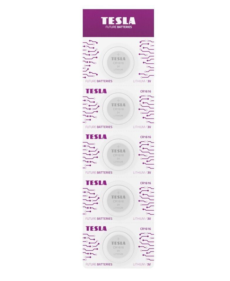 Aku Litowa Tesla CR1616 B1 3.0V LI/MN02, 5 tükki hind ja info | Patareid | kaup24.ee
