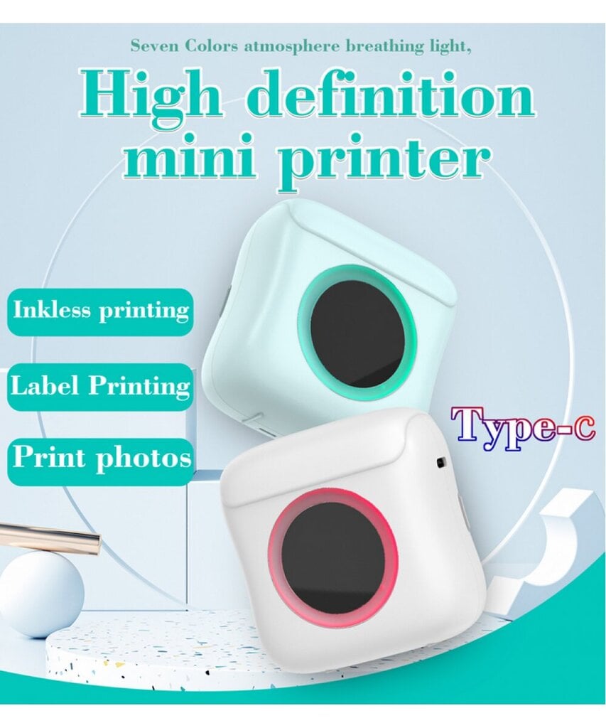 Minitermoprinter + 16 rulli trükipaberit цена и информация | Printerid | kaup24.ee