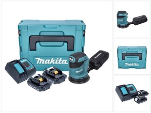 Аккумуляторная эксцентриковая шлифмашинка Makita DBO 180 SYJ 18 В 125 мм + 2х аккумулятора 1,5 Ач + зарядное устройство + Makpac цена и информация | Шлифовальные машины | kaup24.ee