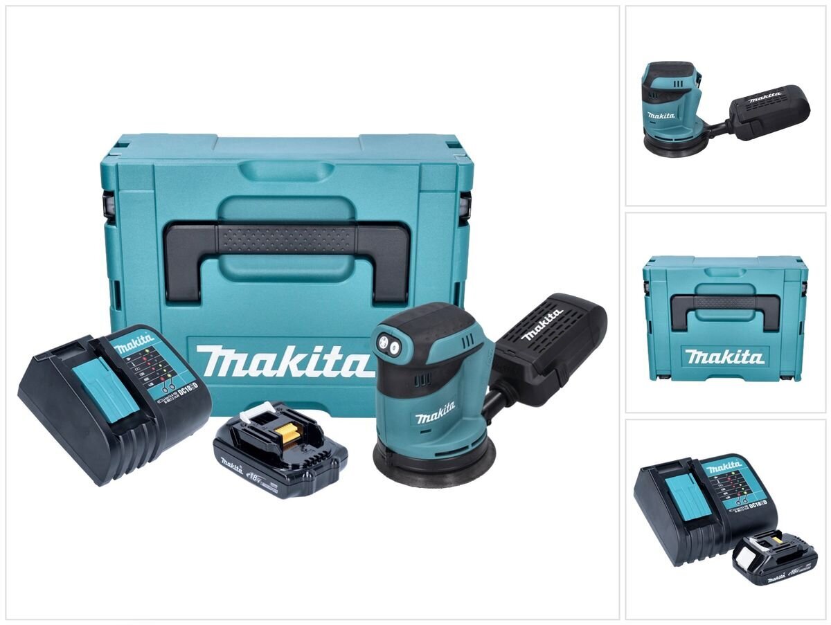 Makita DBO 180 SY1J akuga ekstsentriline lihvmasin 18 V 125 mm + 1x aku 1,5 Ah + laadija + Makpac hind ja info | Lihvmasinad ja ketaslõikurid | kaup24.ee