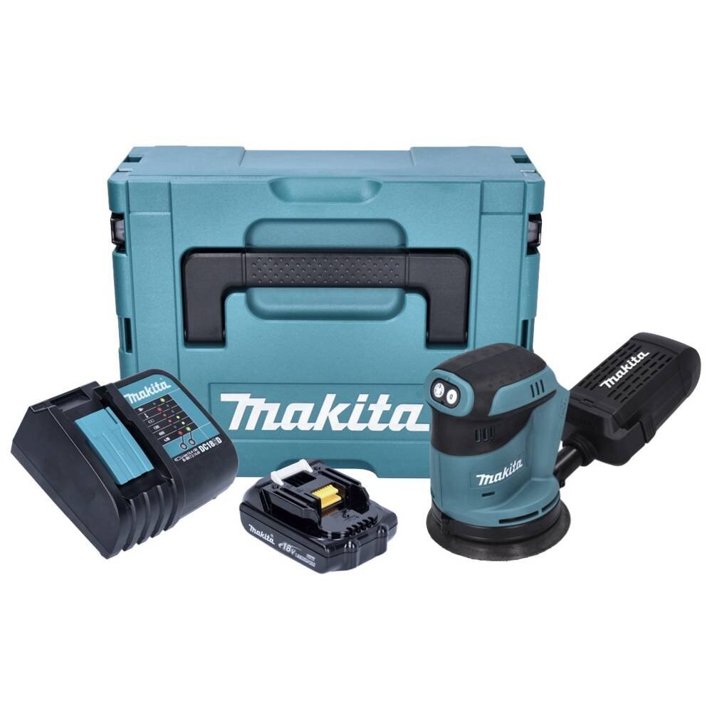 Makita DBO 180 SY1J akuga ekstsentriline lihvmasin 18 V 125 mm + 1x aku 1,5 Ah + laadija + Makpac hind ja info | Lihvmasinad ja ketaslõikurid | kaup24.ee