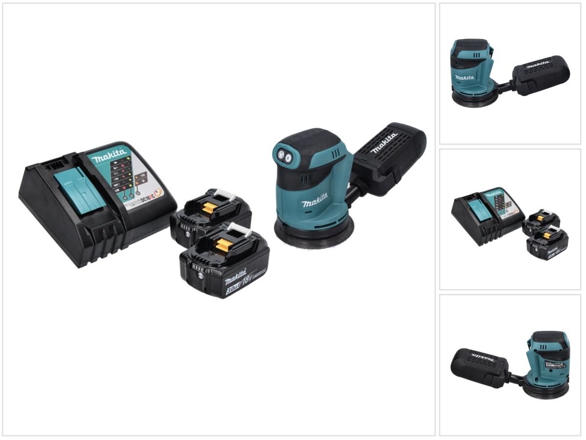 Makita DBO 180 RF akuga ekstsentriline lihvmasin 18 V 125 mm + 2x 3.0 Ah aku + laadija hind ja info | Lihvmasinad ja ketaslõikurid | kaup24.ee