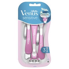 Бритва женская «Gillette» Venus Smooth Sensitive, 3 шт цена и информация | Косметика и средства для бритья | kaup24.ee