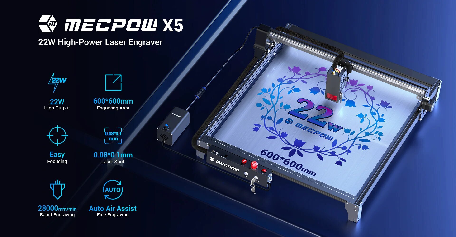 Lasergraveerimis-/lõikamismasin Mecpow X5 22W hind ja info | Elektrilised saed, mootorsaed ja tarvikud | kaup24.ee