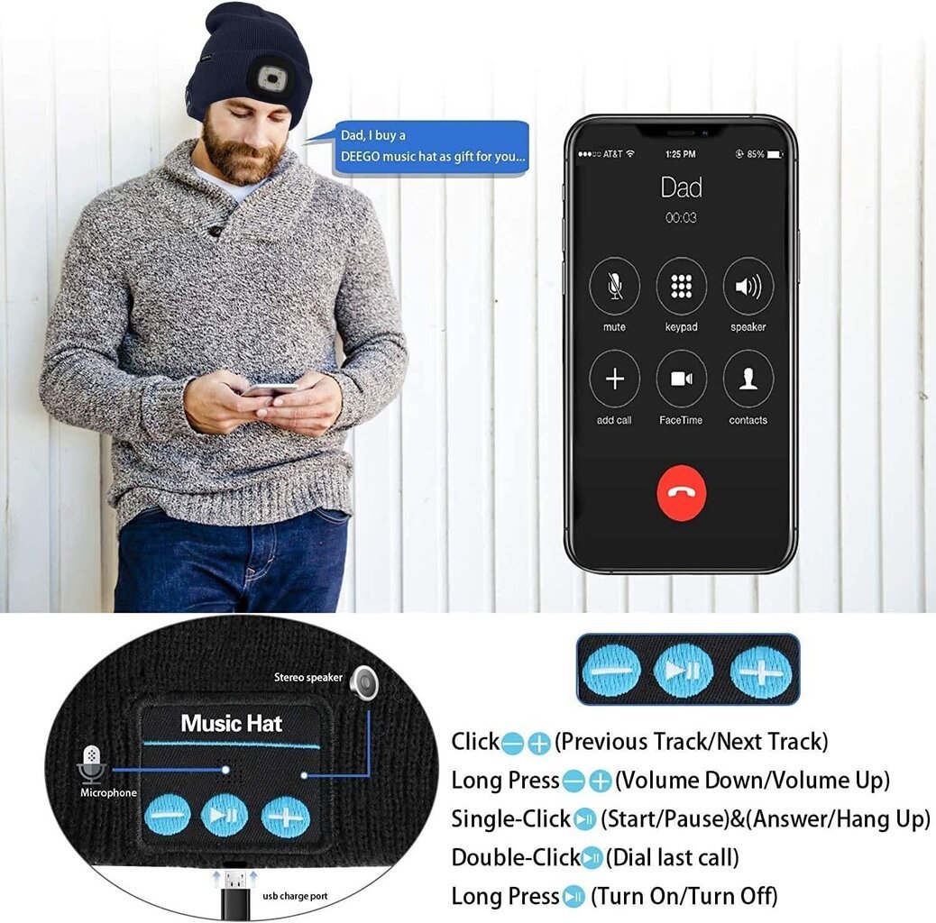Muusikamüts Atnke, LED valgusega hind ja info | Naiste mütsid ja peapaelad | kaup24.ee